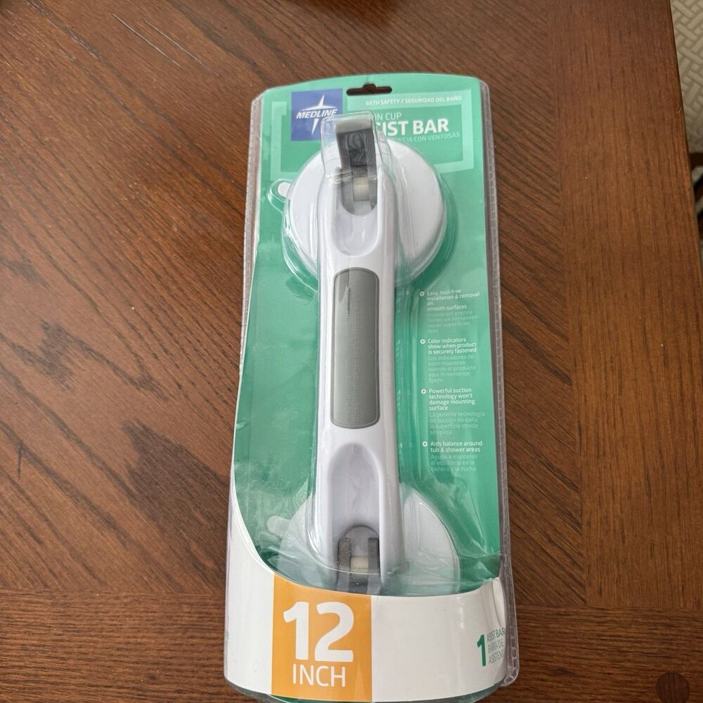 Medline Bath Safety Suction Cup Assist Bar, 12 Inch- NEW IN PACKAGE